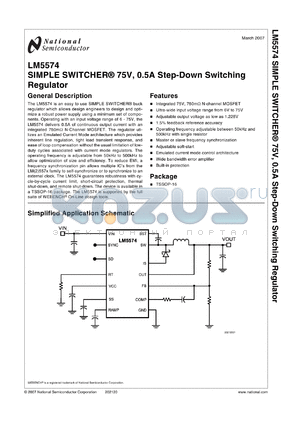 LM5574MTX datasheet - SIMPLE SWITCHER^ 75V, 0.5A Step-Down Switching Regulator