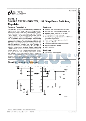 LM5575MHX datasheet - SIMPLE SWITCHER^ 75V, 1.5A Step-Down Switching Regulator