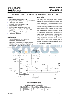 IR3651 datasheet - HIGH VOLTAGE SYNCHRONOUS PWM BUCK CONTROLLER