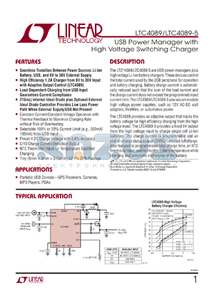 LTC4089EDJC datasheet - USB Power Manager with High Voltage Switching Charger