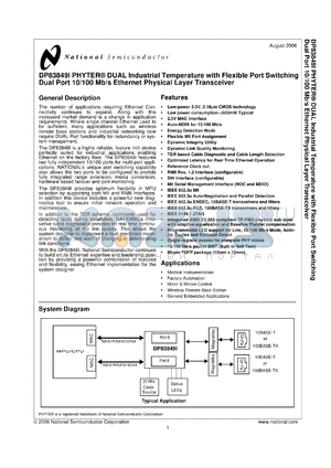 DP83849IVS datasheet - PHYTER DUAL Industrial Temperature with Flexible Port Switching Dual Port 10/100 Mb/s Ethernet Physical Layer Transceiver