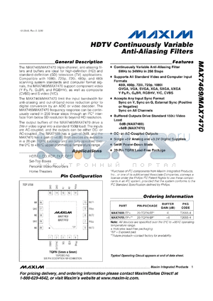 MAX7469UTP+ datasheet - HDTV Continuously Variable Anti-Aliasing Filters