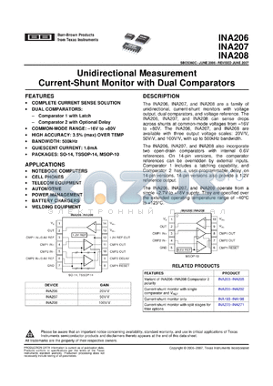 INA206AIDGST datasheet - High-Side Measurement Current-Shunt Monitor with Dual Comparators