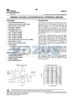 THS4513RGTTG4 datasheet - Wideband, Low Noise, Low Distortion Fully Differential Amplifier