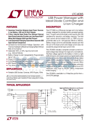 LTC4085EDE datasheet - USB Power Manager with Ideal Diode Controller and Li-Ion Charger