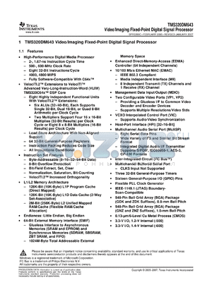 TMS320DM643AZNZA5 datasheet - Video/Imaging Fixed-Point Digital Signal Processor