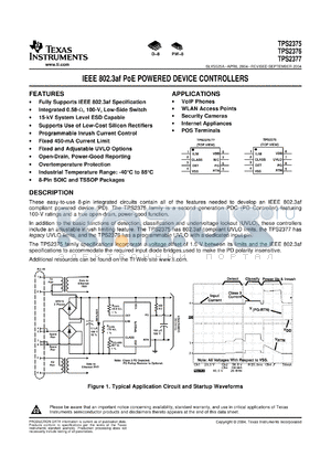 TPS2376DG4 datasheet - IEEE 802.3af PoE Powered Device Controllers