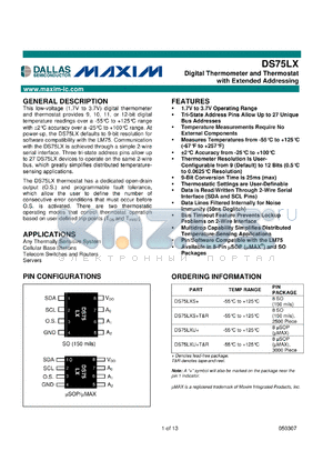 DS75LXS+ datasheet - Digital Thermometer and Thermostat with Extended Addressing