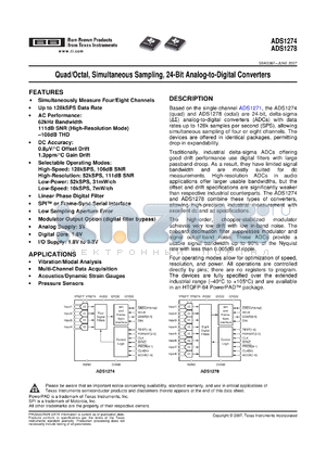 ADS1274IPAPR datasheet - Quad, 128kHz, Simultaneous Sampling 24-Bit Delta Sigma ADC