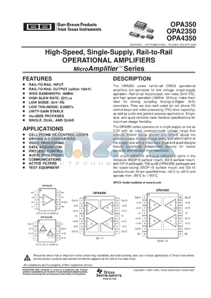 OPA350EA/250G4 datasheet - High-Speed, Single-Supply, Rail-to-Rail Operational Amplifiers MicroAmplifier(TM) Series