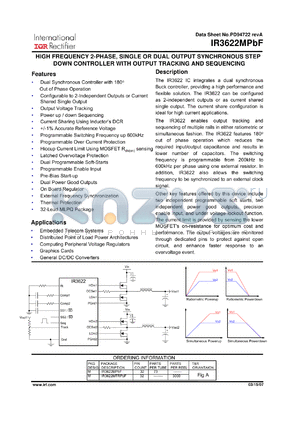 IR3622MTRPBF datasheet - High Frequency 2-Phase Single or Dual Output Sychronous Step Down Controller with Output Tracking and Sequencing