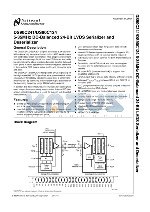 DS90C241QVS datasheet - 5-35MHz DC- Balanced 24-Bit LVDS Serializer