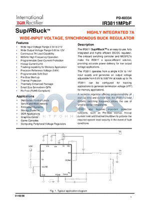 IR3811MTRPBF datasheet - HIGHLY INTEGRATED 7A WIDE-INPUT VOLTAGE, SYNCHRONOUS BUCK REGULATOR