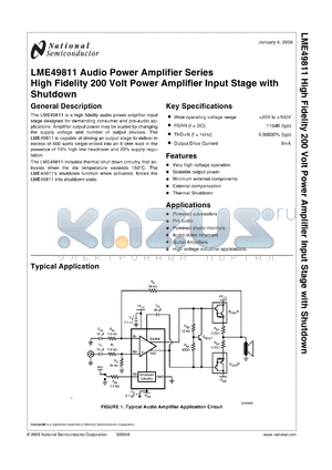 LME49811 datasheet - High Fidelity 200 Volt Power Amplifier Input Stage with Shutdown