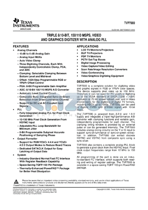 TVP7000PZPRG4 datasheet - Triple 8/10-bit, 150/110MSPS Video ADC