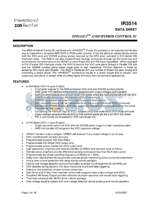 IR3514MPBF datasheet - A complete AMD SVID or PVID power solution