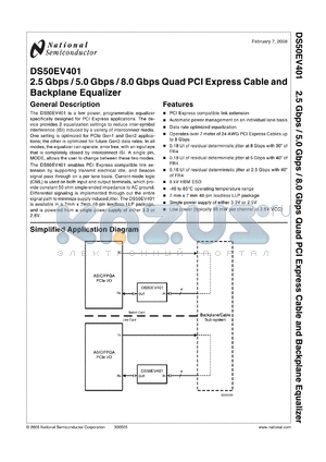 DS50EV401SQE datasheet - 2.5 Gbps / 5.0 Gbps / 8.0 Gbps Quad PCI Express Cable and Backplane Equalizer from the PowerWise^ Family