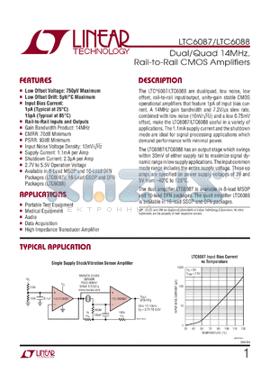 LTC6087CDD datasheet - Dual 14MHz, Rail-to-Rail CMOS Ampliers