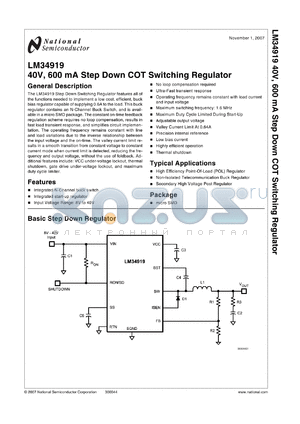 LM34919TL datasheet - 40V, 600 mA Step Down COT Switching Regulator