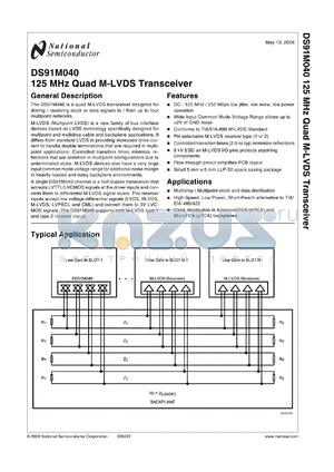 DS91M040TSQ datasheet - 125 MHz Quad M-LVDS Transceiver