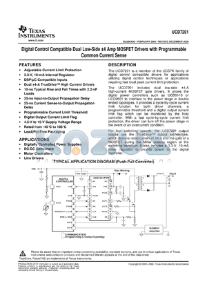 UCD7201RSAR datasheet - Digital Control Compatible Dual Low Side +/- 4A MOSFET Driver with Single Common Current Sense