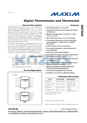 DS7505U+ datasheet - Digital Thermometer and Thermostat