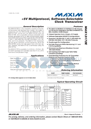 MAX13172E datasheet - +5V Multiprotocol, Software-Selectable Clock Transceiver