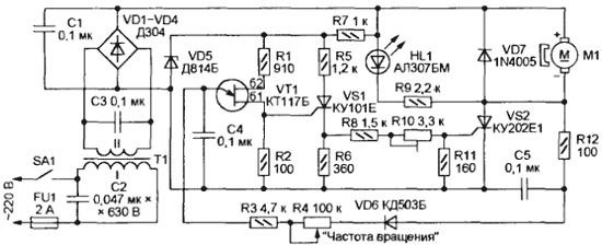 Регулятор оборотов электродвигателя 220В | 2 Схемы