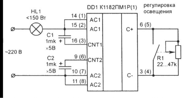 Симисторный регулятор мощности схема на кр1182пм1